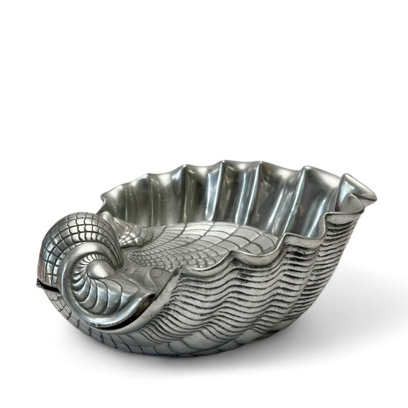 Arthur Court Designs 1981 Sea Shell Clam Serving Bowl Chip And Dip Cast Aluminum - Picture 1 of 10